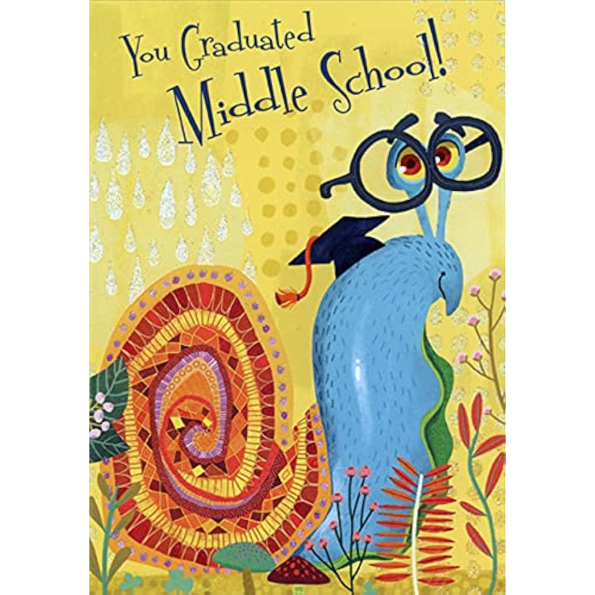 Designer Greetings Blue Snail with Glasses Middle School Graduation Congratulations Card