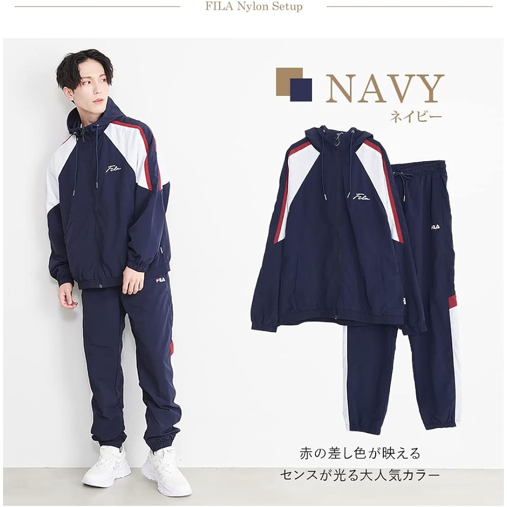 [Fila] Jersey Top and Bottom Set, Nylon Fitness Training Wear, Track Jacket, Running Wear, Color Switching, Big Silhouette, Long Sleeve, Shaka Shaka Jersey