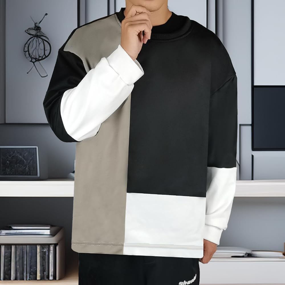 [KOTRBOY] Sweatshirt, Men's, Autumn Clothing, Long Sleeve, Patchwork Top, Cool, Pullover, Parka, Stylish, Layered T-shirt, Loose, Casual, Trendy, Popular, Street Style
