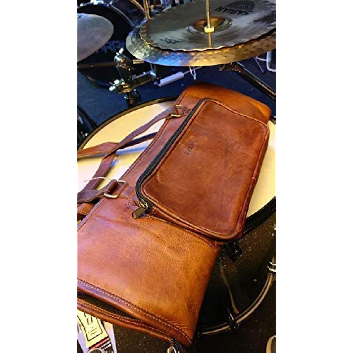 WerKens Handmade Genuine Leather Drumstick Bag 100% Original Drumstick Holder Percussion Mallet Bag Floor Tom Hook-DSB002