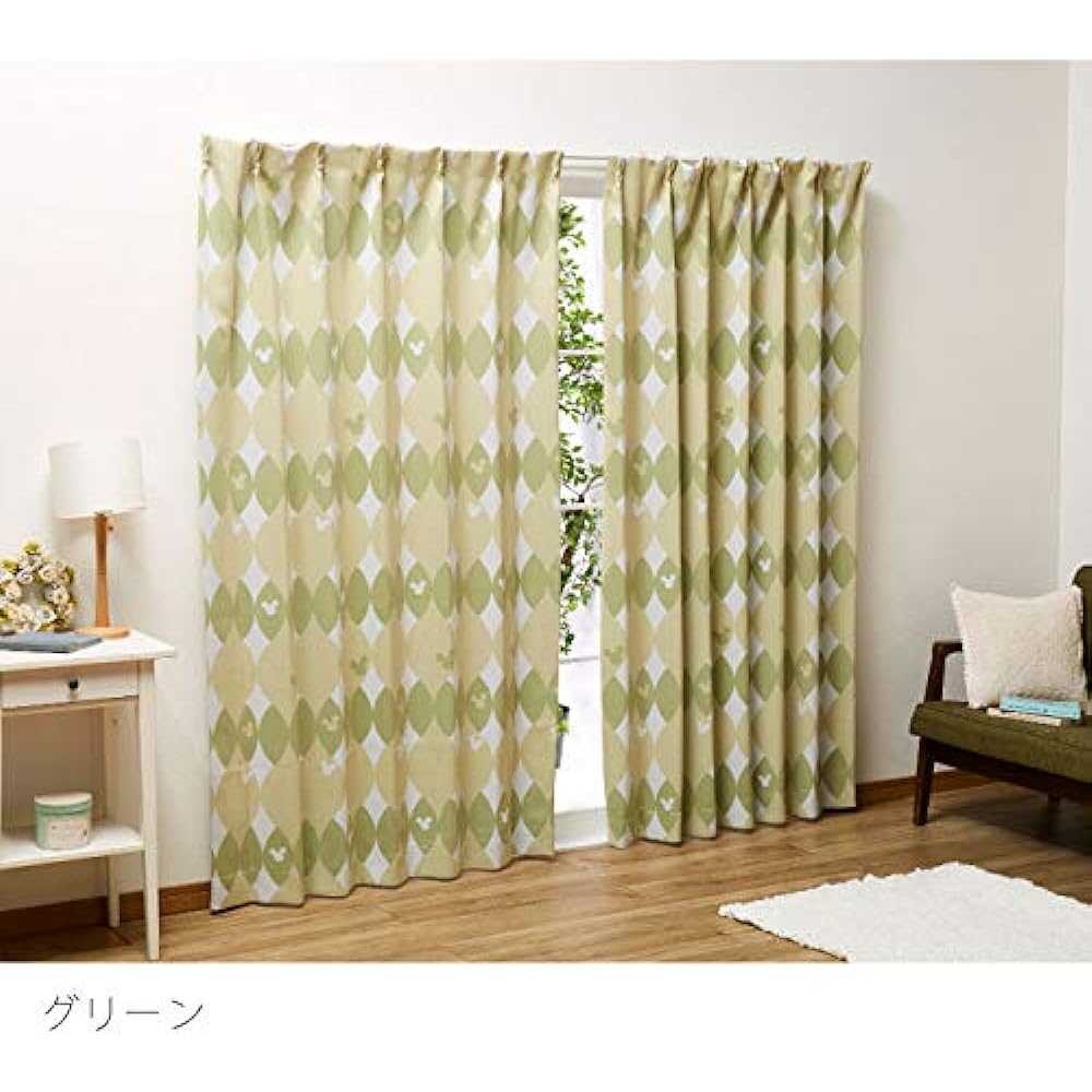 Disney SB-422 Mickey Class 2 Blackout Curtains Set of 2 Width 100 x 200 cm Length Scandinavian Style Green SB-422