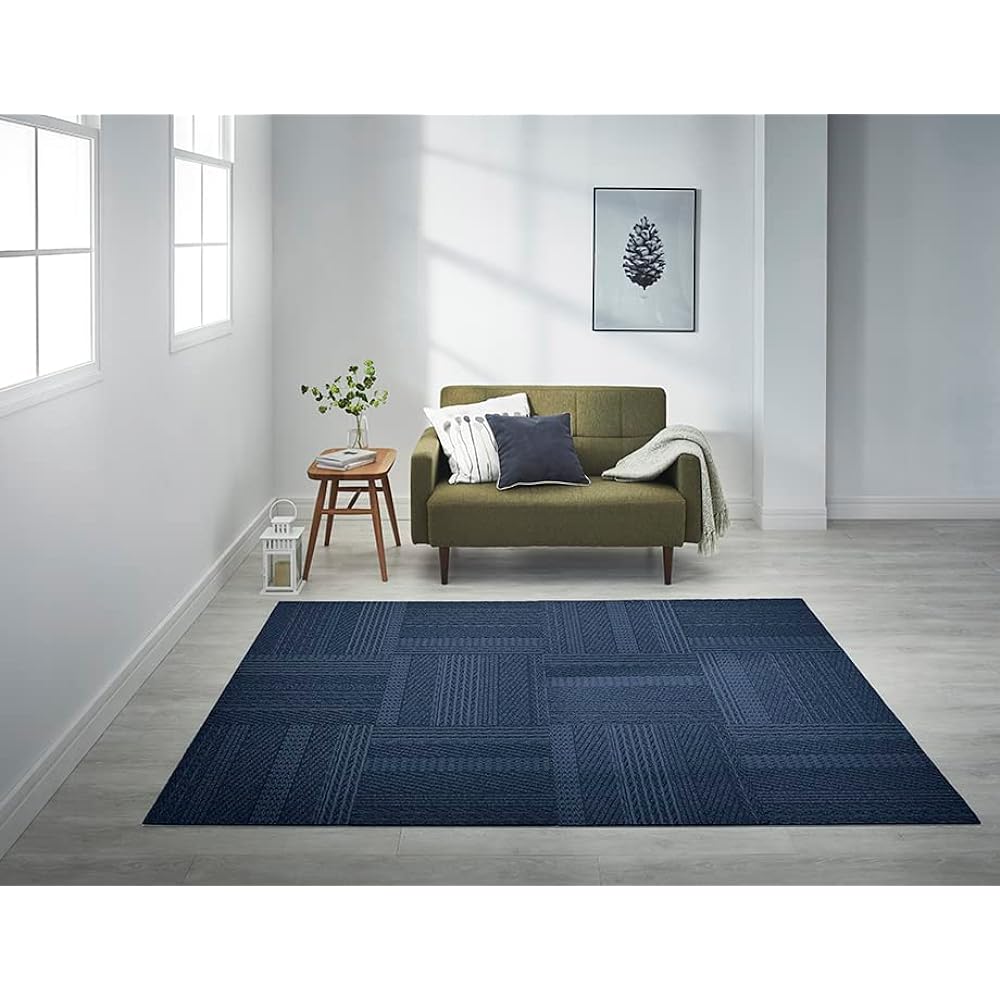 Kawashima Textile Cercon Cable Knit III Unit Rug Tile Carpet Blue 50 x 50cm UR2203 6 pieces/1 case Made in Japan