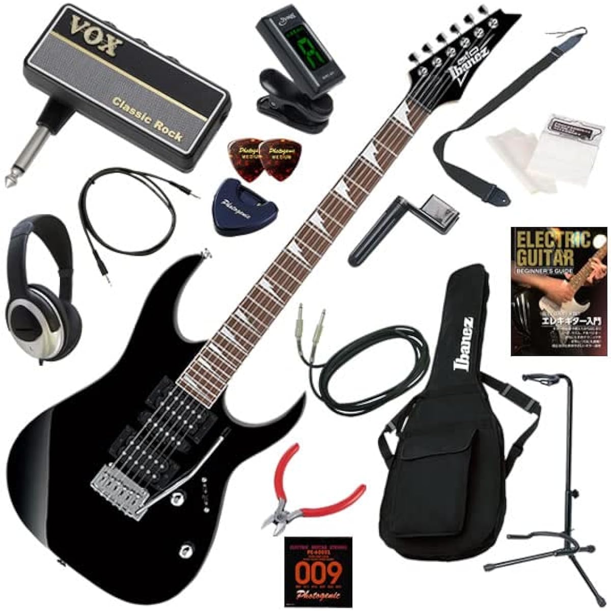 Blitz Electric Guitar Beginner's 16-piece set including headphones, guitar and amPlug2 amplifier GRG170DX/BKN (Black Knight)