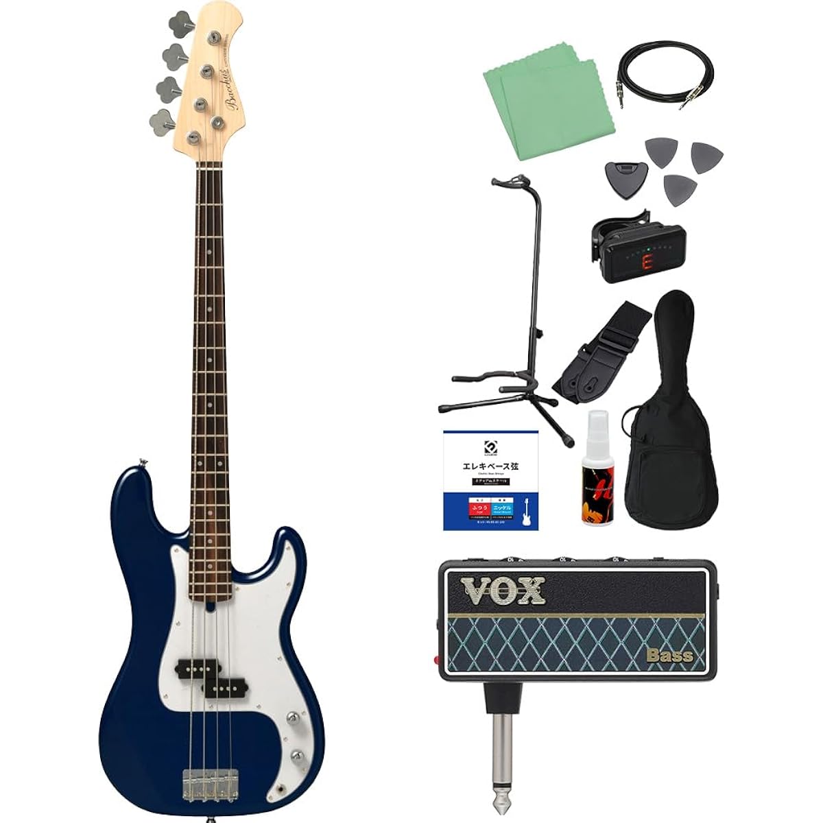 Bacchus BPB-1R DLPB Dark Lake Placid Blue Bass Beginner 12-piece Set [with amPlug] Precision Bass Type Bacchus