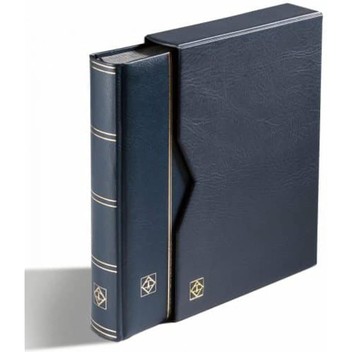 Leuchtturm DIN A4 binder, 64 black pages, padded leather cover*, + case, blue
