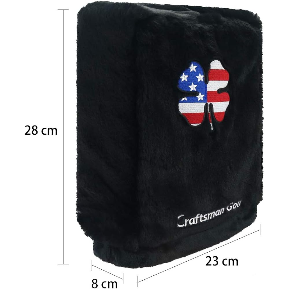CRAFTSMAN Golf Iron Cover, Boa Head Cover, Set, Accessory Pouch, String Closure, Hook Included, Convenient to Carry, American Style Embroidery, Clover Pattern, Unisex, 2 Colors (Pink, Black)