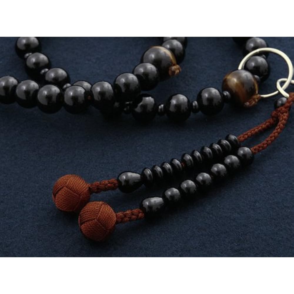 Kyoto Buddhist Altar Hayashi Prayer Beads Jodo Sect Ebony with Tiger Eye Stone (For Men) Formal Official [Tiger Eye] [Bead Bag Set] SM-002 Kyoto Prayer Beads