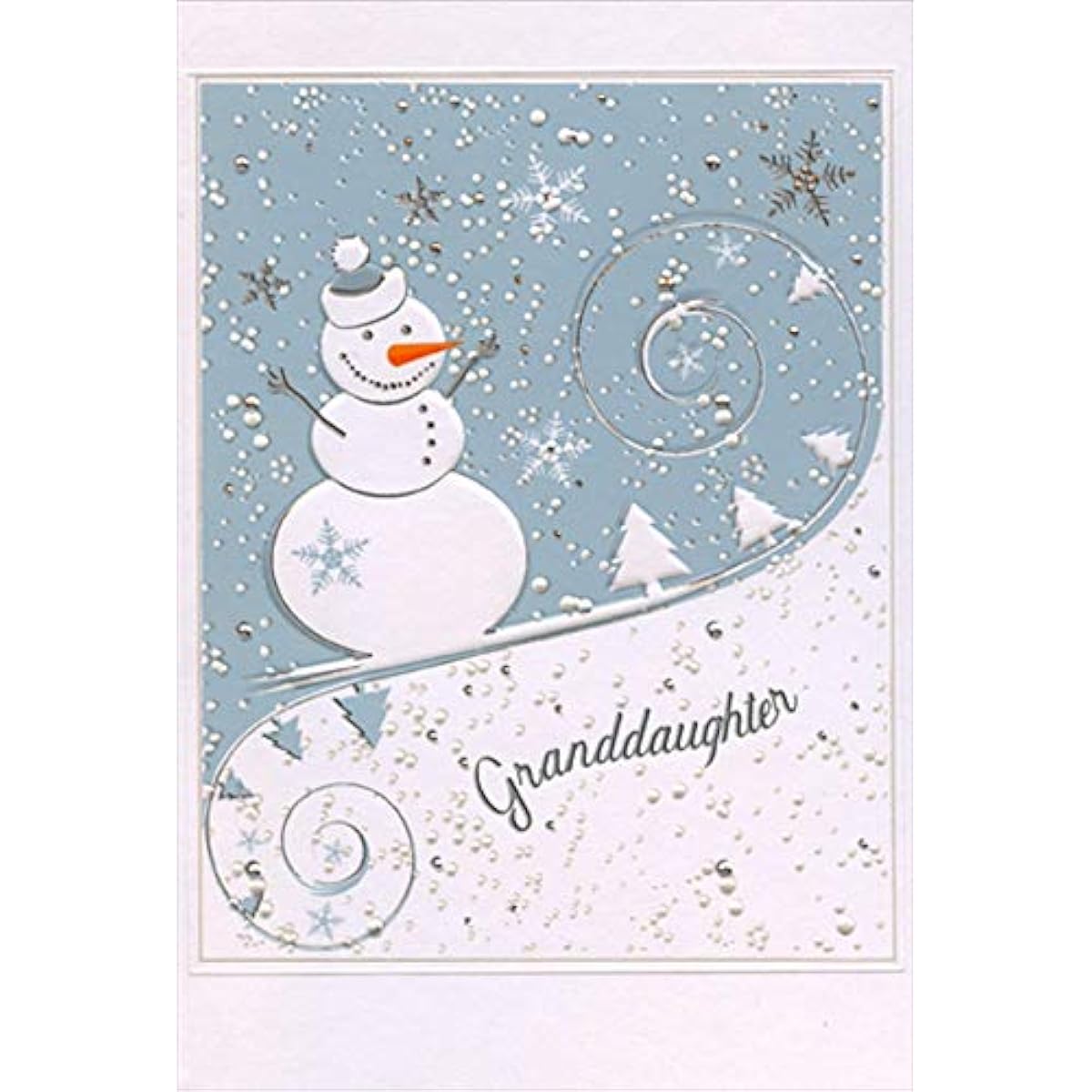 Pictura Snowman on the Hill: Silver Foil Swirl Granddaughter Christmas Card