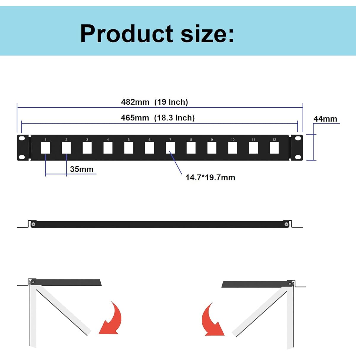 QiaoYoubang 1U Hinged Rack Panel for 19" Rack Mount (1U12 Holes)