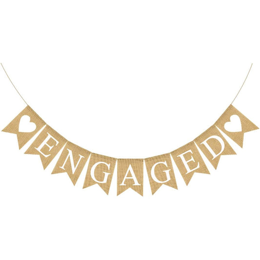 Amosfun Banner Engaged Banner Vintage Rustic Engagement Party Decoration Supplies