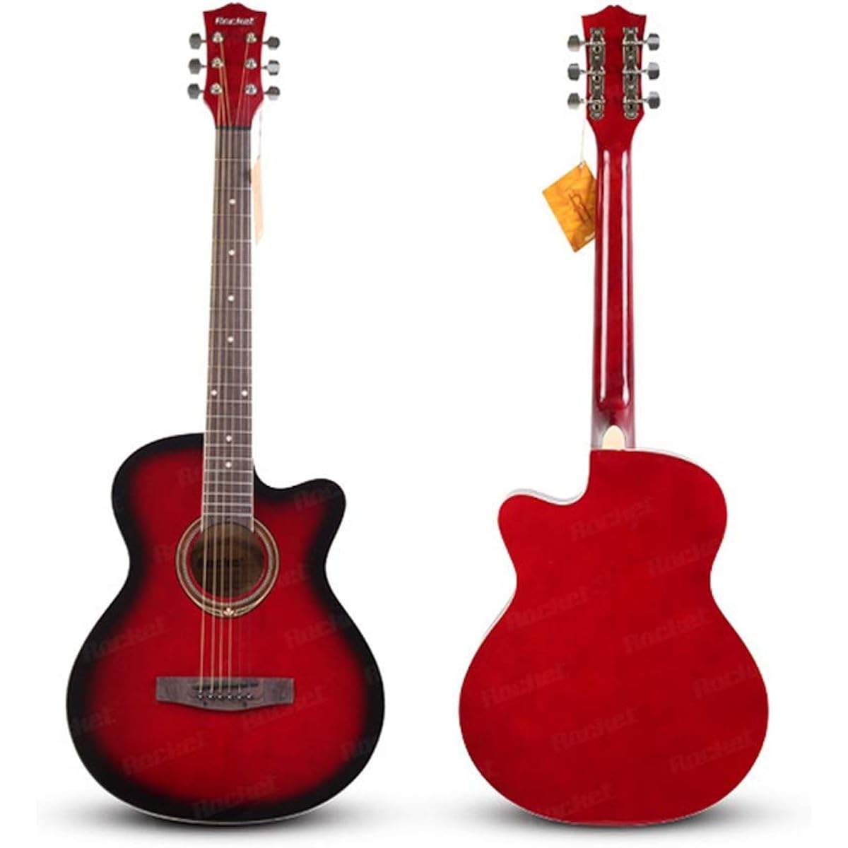 Beginner's Practice Guitar Solid Wood Veneer Guitar 38 Inch Acoustic Guitar with Rosewood Fretboard Elementary School Student Adult Beginner Guitar (Color: Red, Size: 38 inches)