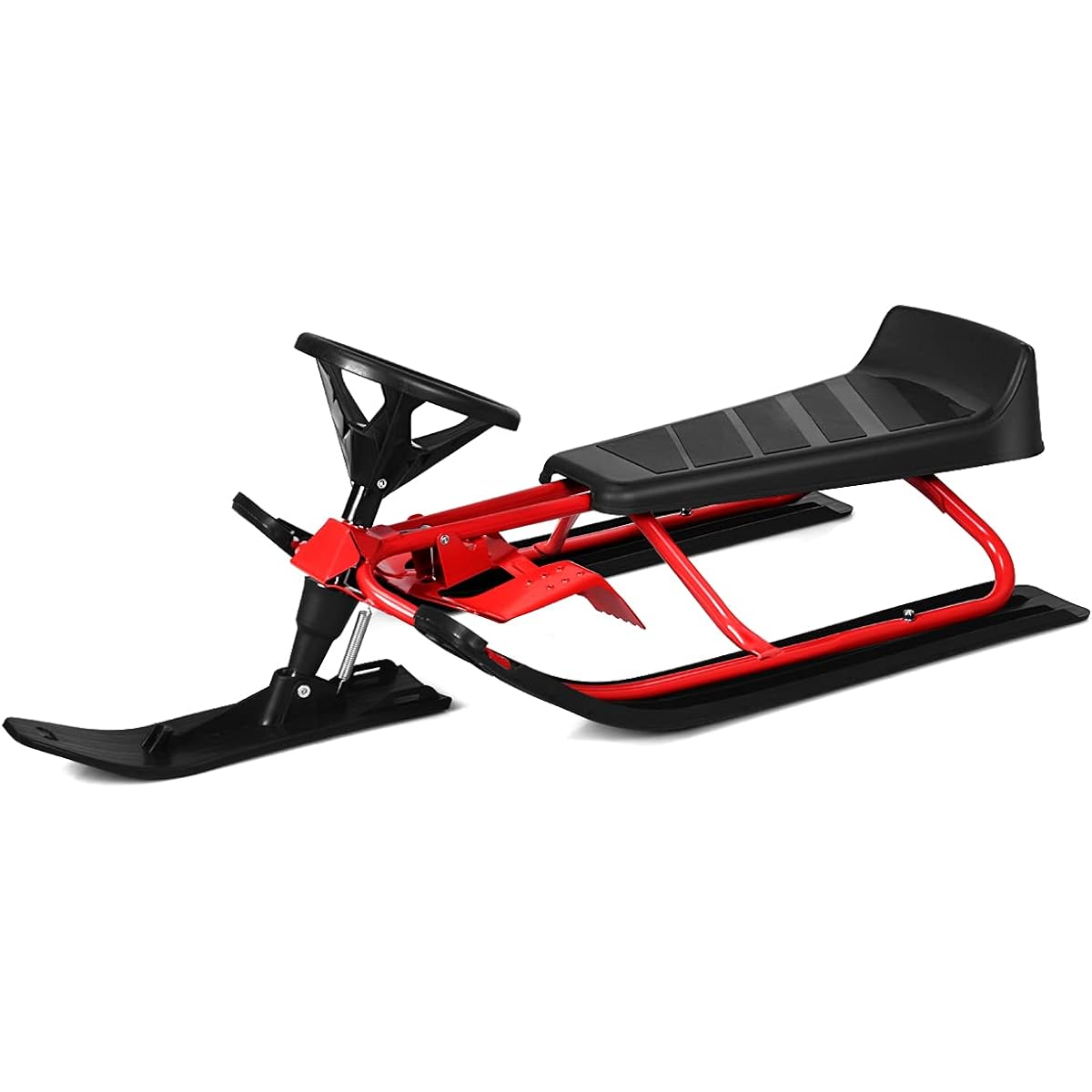 Goplus Snow Racer Sled Ski Sled Slider Board with Twin Brakes Steering Wheel Retractable Pull Rope for Ages 4+ 2 Kids/Teenagers/1 Adult (44'')