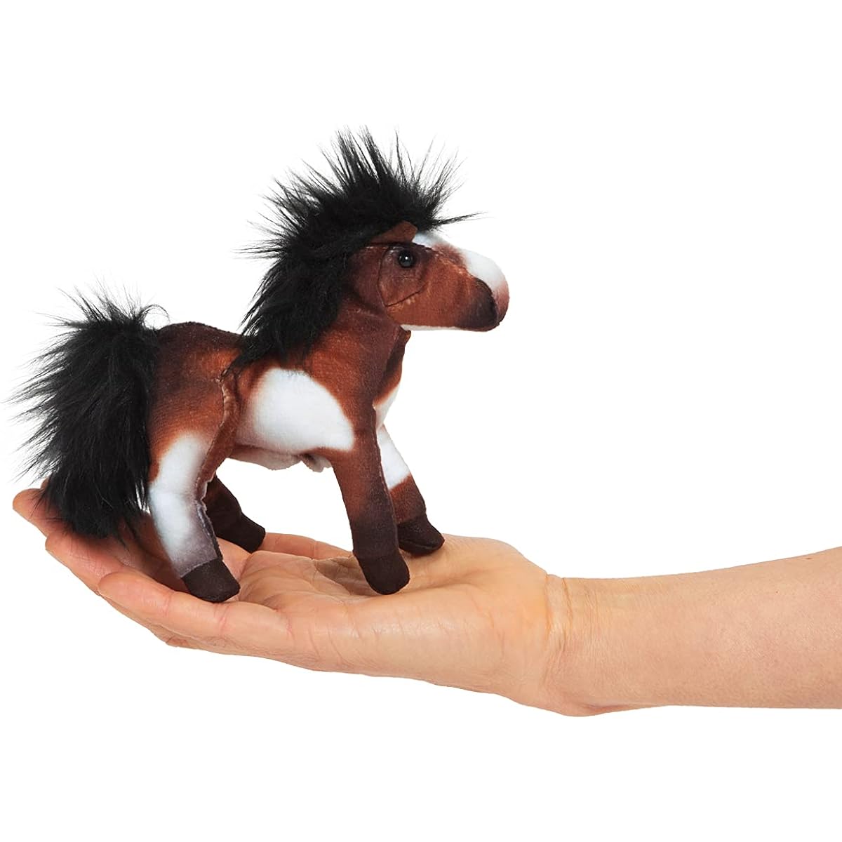 Folkmanis Mini Horse Finger Puppet Brown Black White, 2793, Brown;Black;White