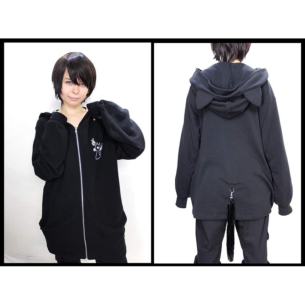 [ROSEATE] With cat ears and tail† One-eyed cat zip hoodie, thin, long length, made in Japan, men's, women's, Japanese pattern, monster