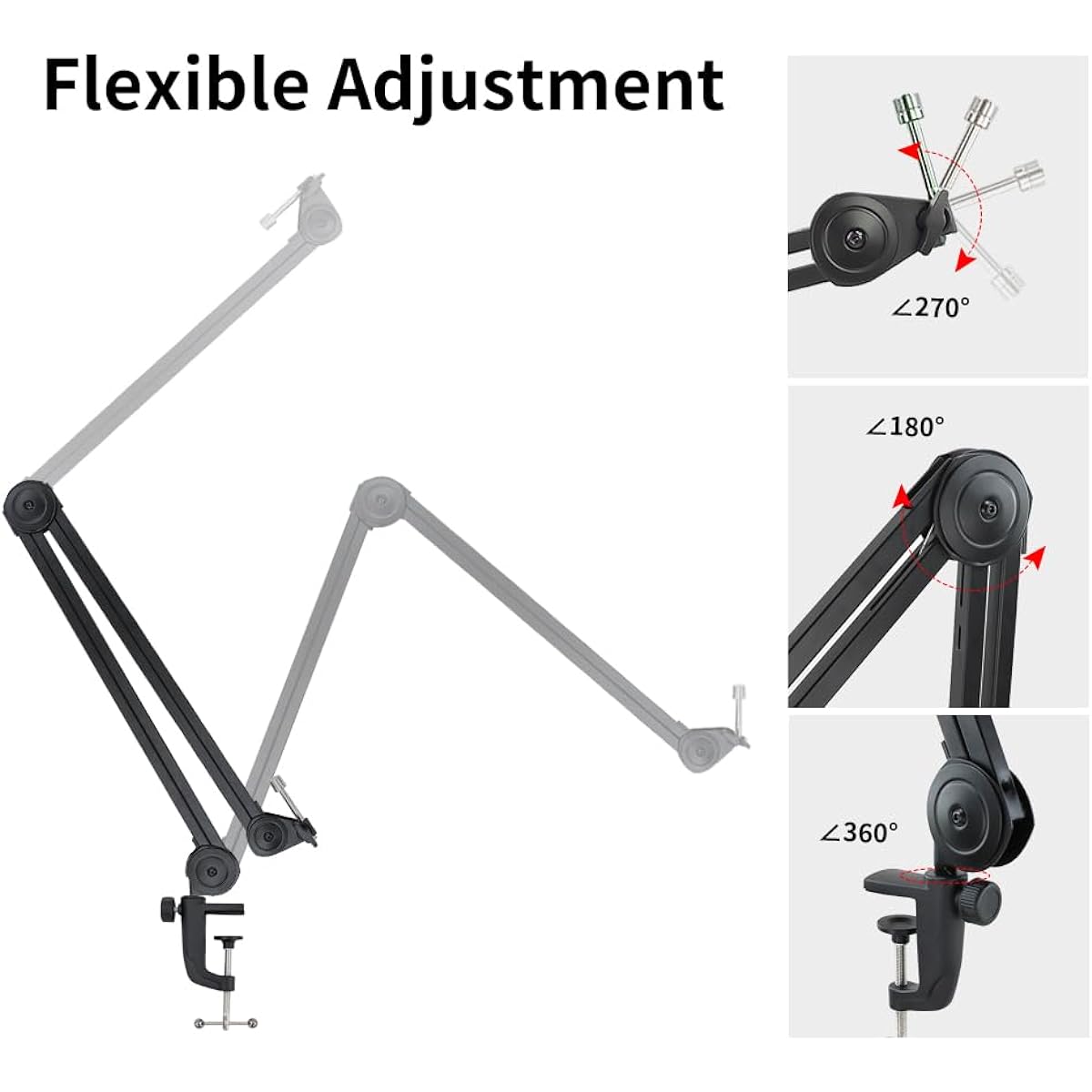 Liyirui Microphone Arm Stand Heavy Duty Microphone Arm Stand Foldable Mic Stand Adjustable Angle Suspension Scissor Boom Stand with 5/8"~3/8" & 5/8"~1/4" Screw and Cable Tie