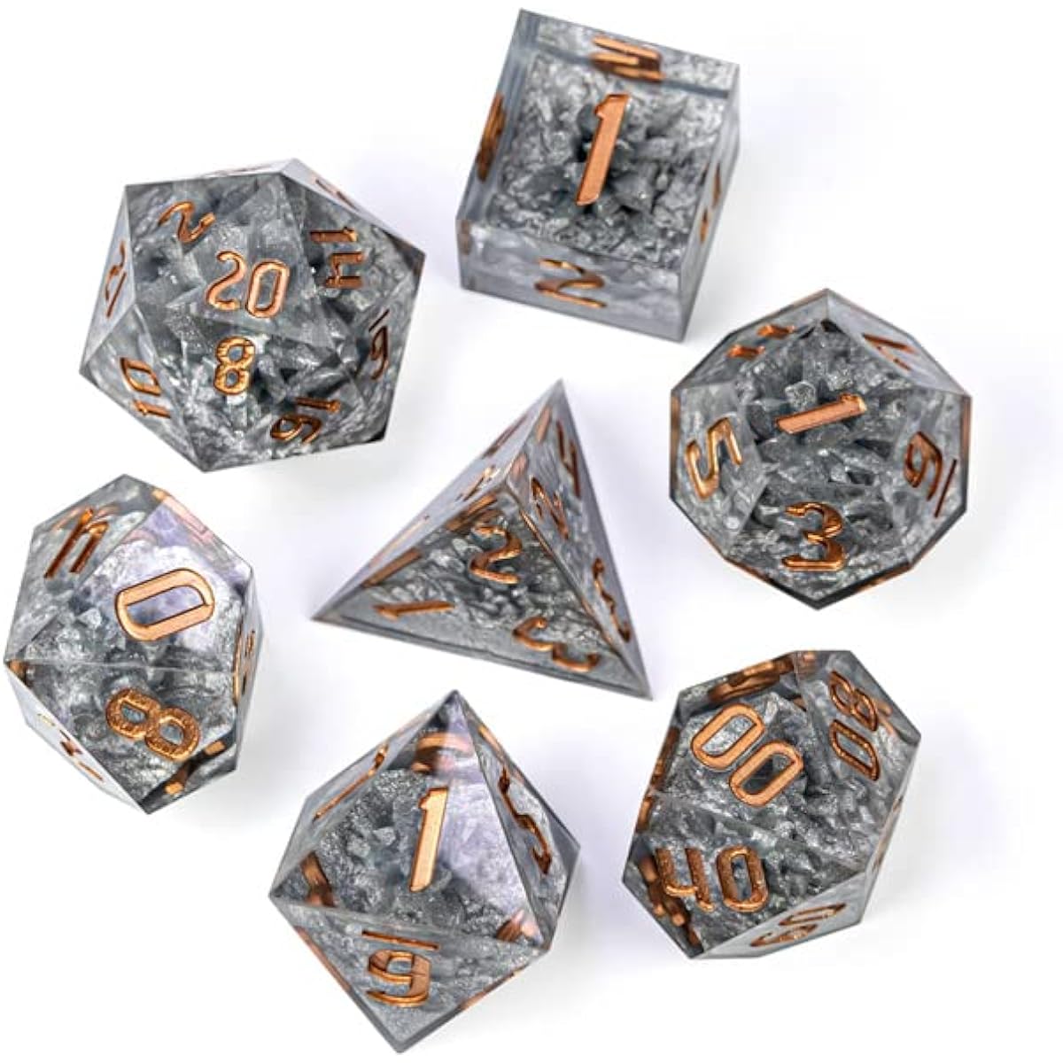 Dwarven Metal Ore Sharp DND Dice Set with Leather Dice Box Dungeons & Dragons D&D Sharp Edge D20 Polyhedral Resin Dice Dungeons & Dragons Gift Accessories
