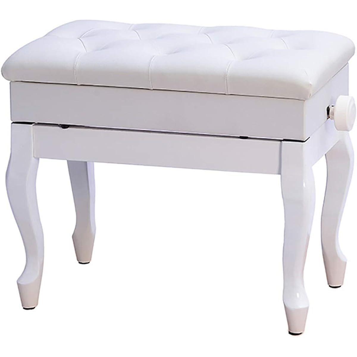 Comfortable and textured Bookshelf Classic Lift Stool Soft Pack Piano Stool Solid Wood Curved Legs Lift Piano Stool Elegant Piano Stool (Color: White, Size: 55x35x46cm)