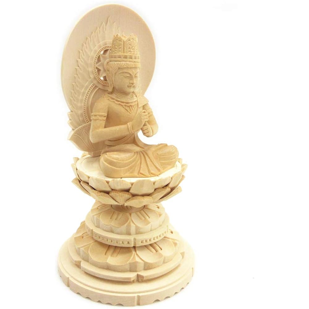 Kurita Specialty Buddha Statue [Tathagata] (Vajra World) Dainichi Nyorai Seated Statue 2.0 dimensions (Total Height 18cm, Width 10cm, Depth 9cm) High quality wood carving made of Japanese cypress, Sunlight halo round stand 5662