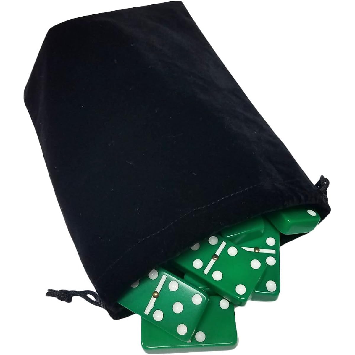 Domino Double Six 6 Green Tiles Jumbo Tournament Professional Size with Spinners in Black Elegant Velvet Bag
