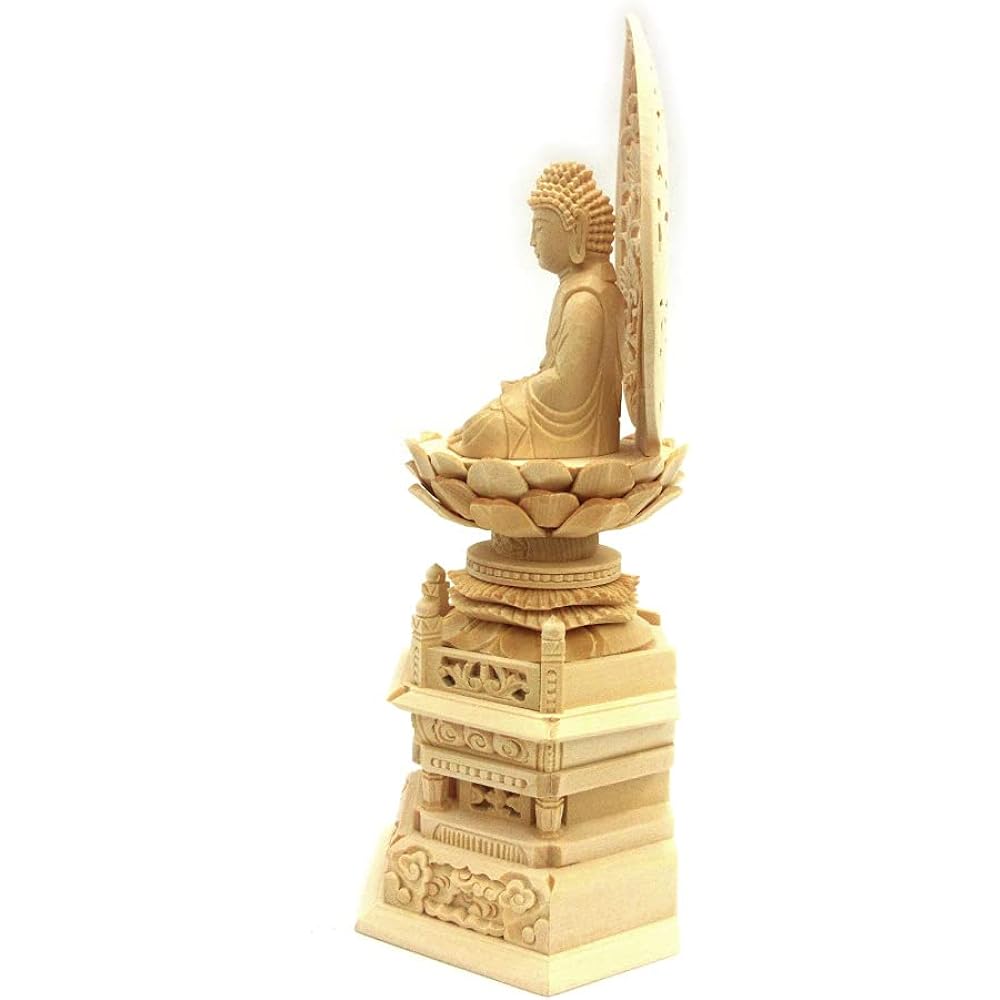 Kurita Buddha Statue Brand [Tathagata] Shakyamuni Buddha Seated Statue Made of Cypress Wood High Quality Wood Carving Grass Halo Hexagonal Stand (2.0 inch) 531