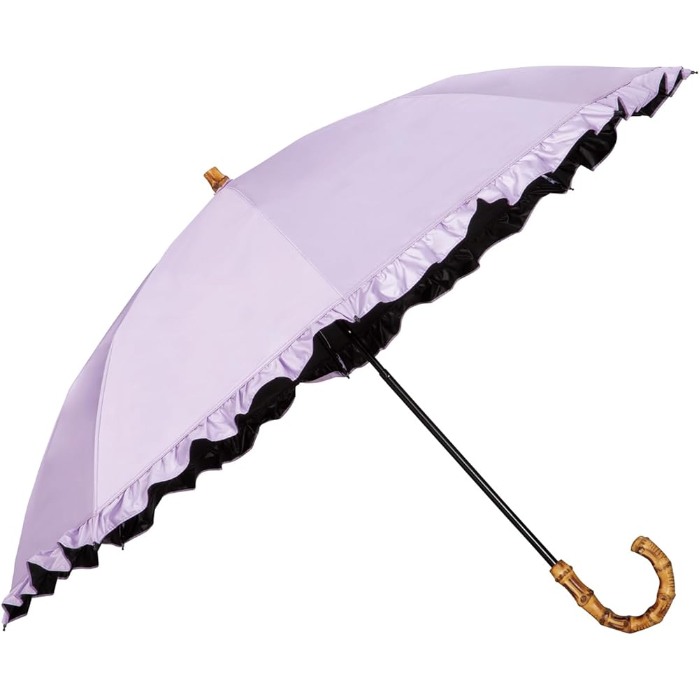 [2024] Wpc. Strongest Parasol UVO Folding Umbrella/2 Tiers Frill Lavender [Blackout UV Protection 100% UPF50+ Heat Shielding For Both Sunny and Rainy Days] Outer Rib 50cm Ladies Can Be Used As A Long Umbrella Or A Folding Umbrella 2way Women Bamboo Handl