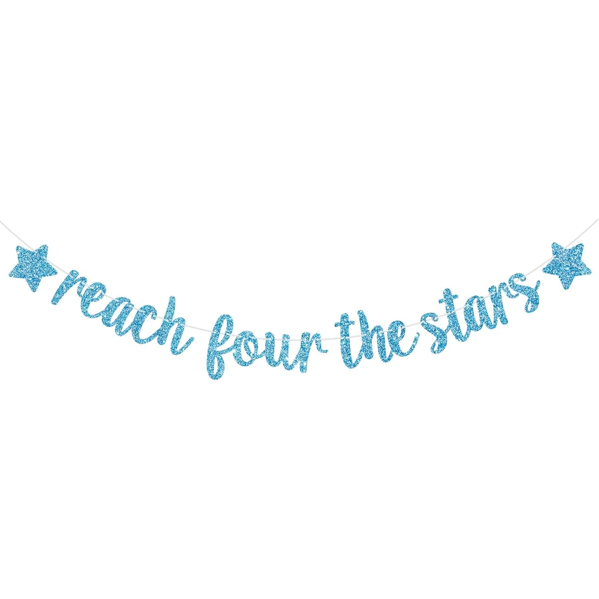 Reach Four The Stars Banner for 4 Year Old Boys and Girls, 4th Birthday Party Decorations (Sky Blue Glitter)