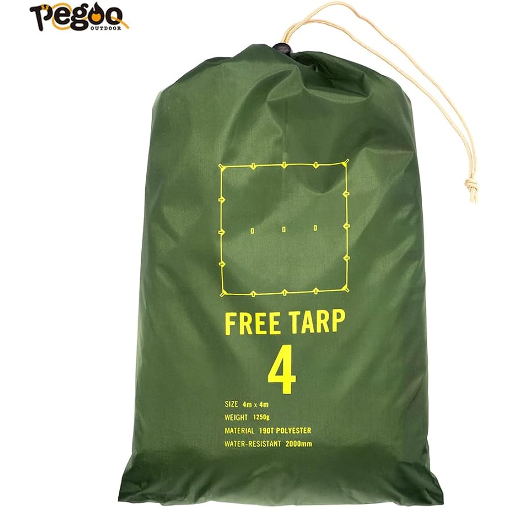 P pegoo Free Tarp (4m x 4m) Square Tarp/Open Tarp Outdoor