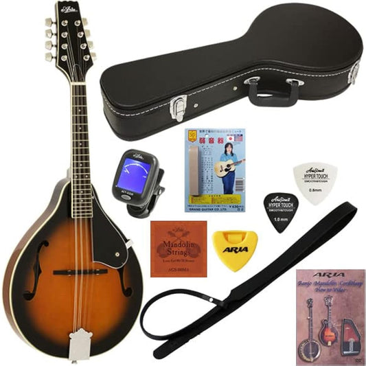 Aria flat mandolin for beginners, standard 9-piece set with hard case included AM-20