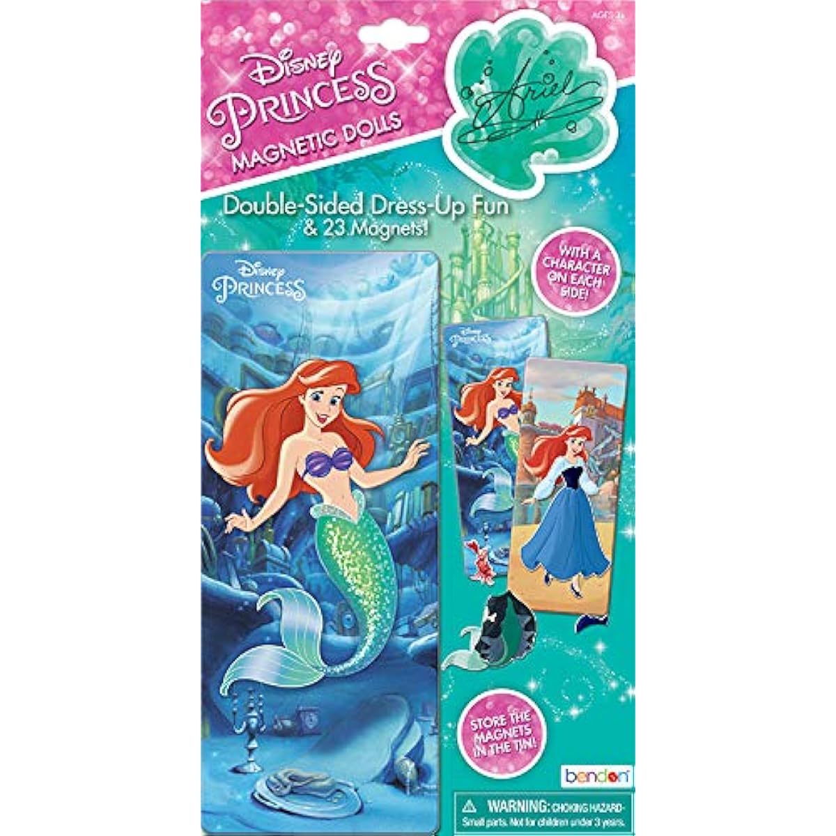 Bendon Disney Princess Magnetic Activity Set - 3 Pack Girls Magnetic Paper Dolls - Frozen, Little Mermaid, Cinderella
