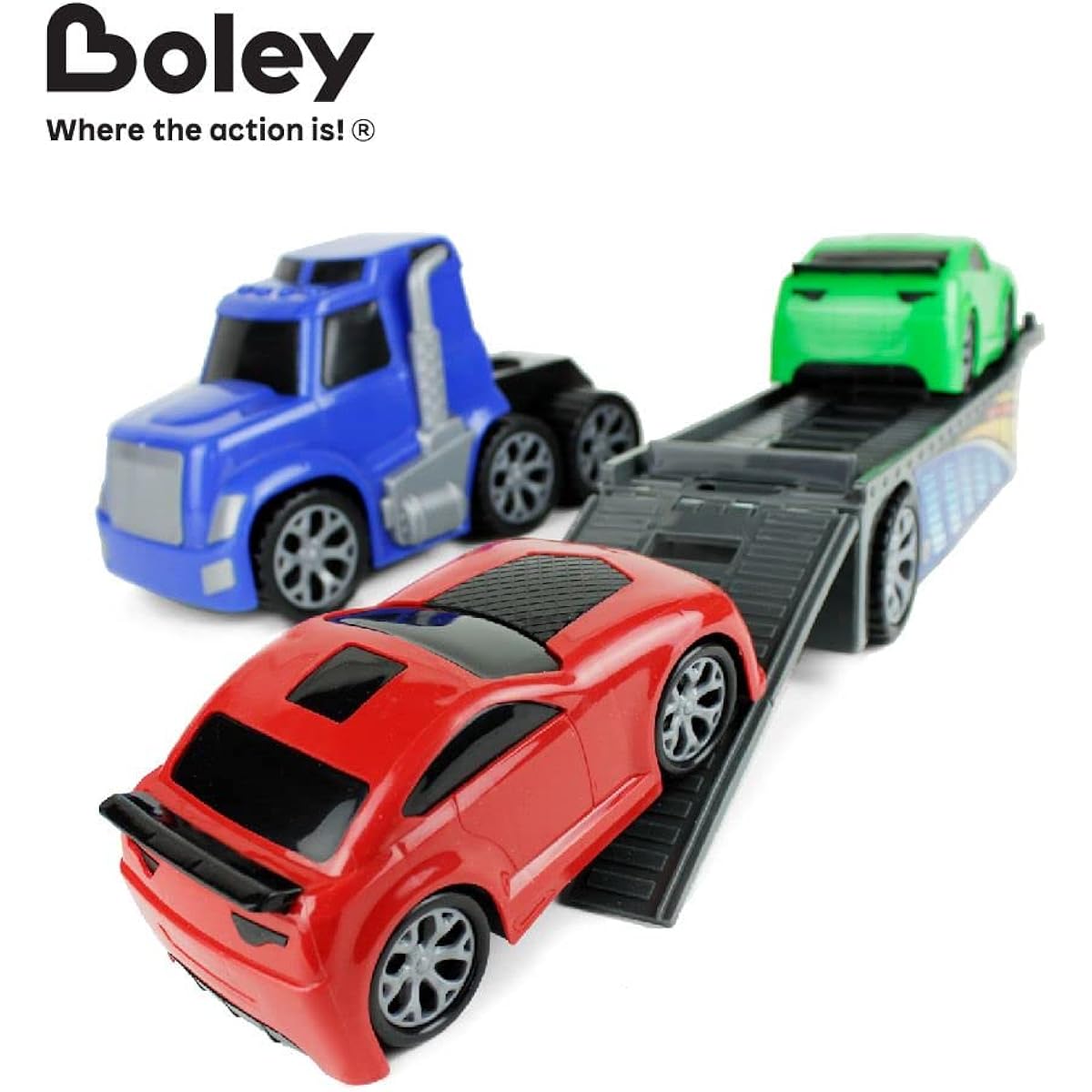 Boley Big Truck Hauler Playset - Car Transporter Trailer Truck with 2 Race Cars - Big Toy Car Carrier Truck for Kids and Toddlers - Ages 3+