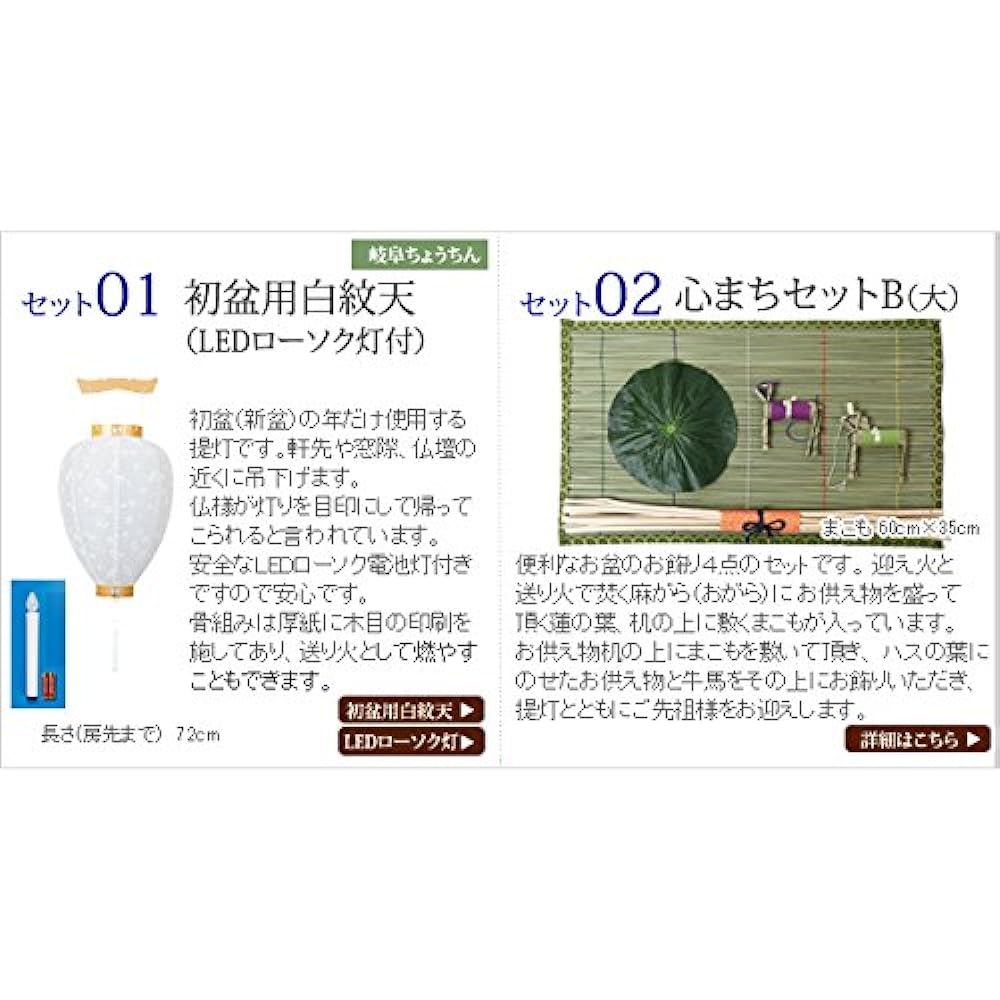 Kyoto Buddhist Altar Hayashi Bon Lantern Obon Supplies [Hatsubon Set/New Bon Set White Crest B (Large) with LED Candle Battery Light Cordless] Hatsubon/New Bon Obon Decoration Set [Kyoto Buddhist Altar Hayashi Cross Set]