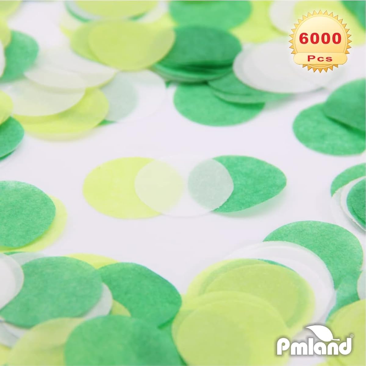 PMLAND Gift Wrapping Paper Table Confetti Circles 1" (1 inch) 6000pcs Green Light Green White