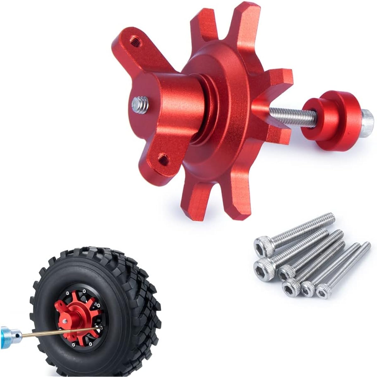 RCLIONS 1.9/2.2inch RC Beadlock Wheel Hub Tire Installation & Removal Tool Assembly for TRX4 SCX10 1/10 RC Crawler Car Upgrade Parts (Red)