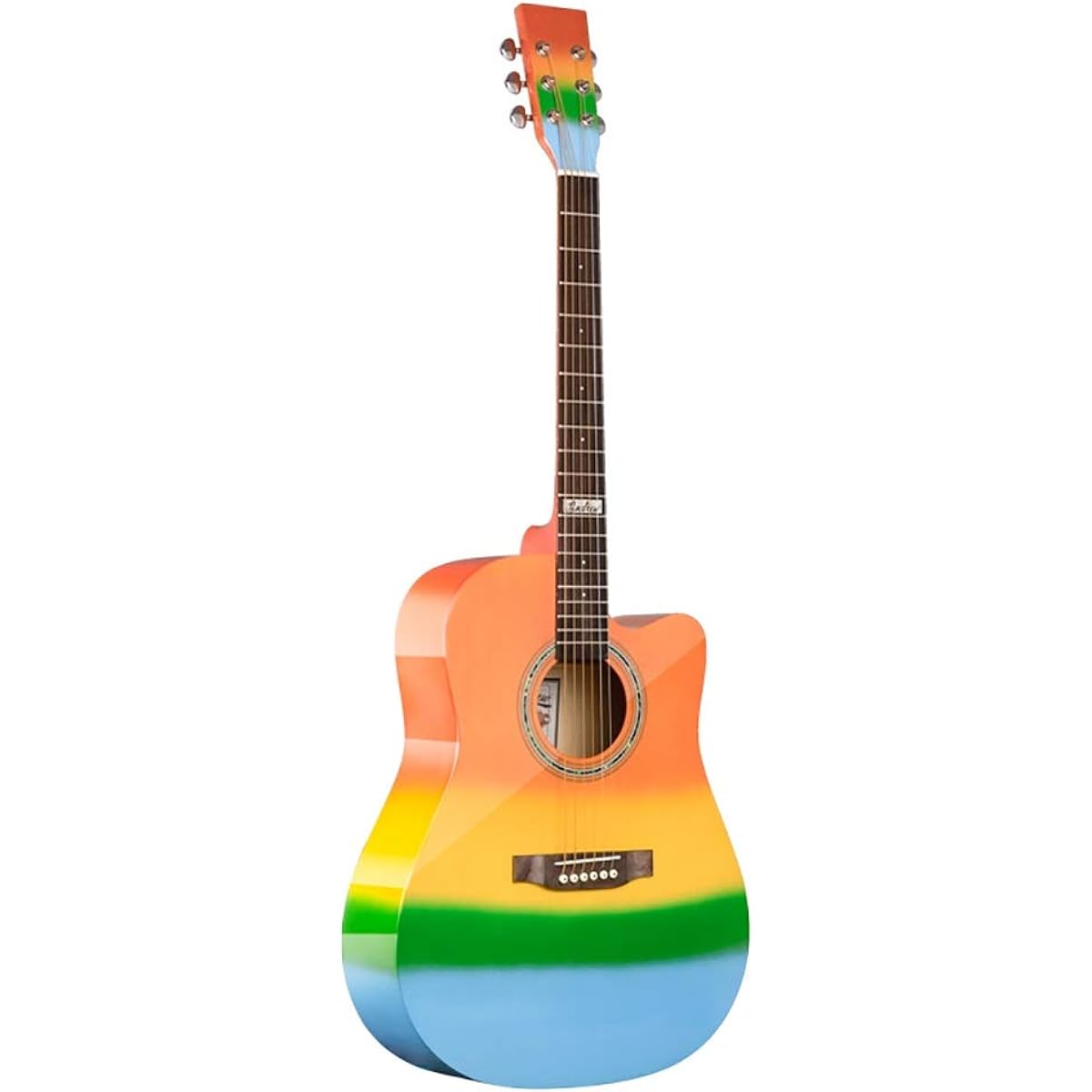 Lightweight Guitar 41 inch Rainbow Bright Guitar Beginner Guitar Sina Easy to Learn (Color: Rainbow, Size: 36inch)