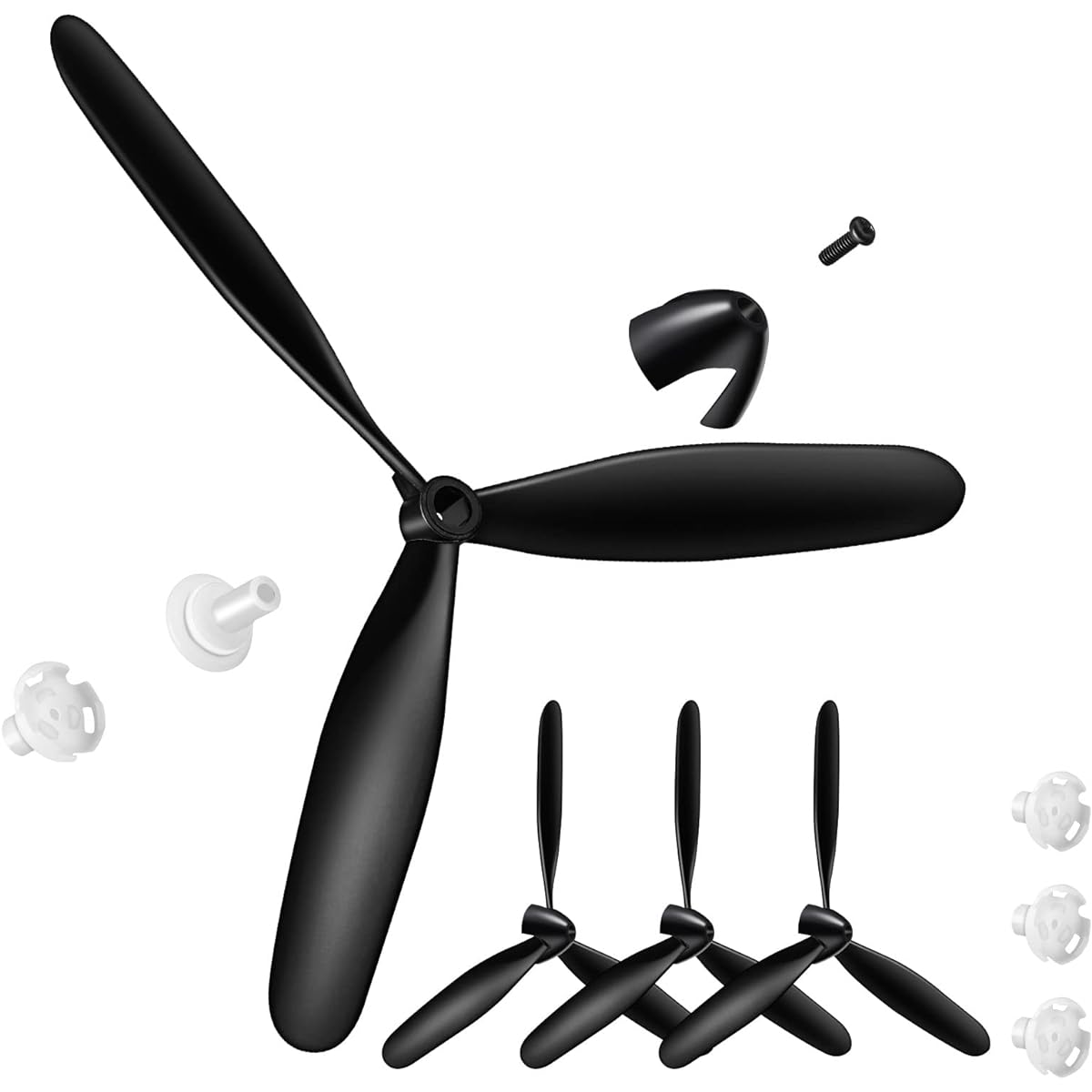 Outus 3 Sets Spare RC Airplane Propeller 3 Blade Propeller 761-11 BF109 Remote Control RC Airplane Carbon Fiber Nose Cone with Propeller Saver and Adapter