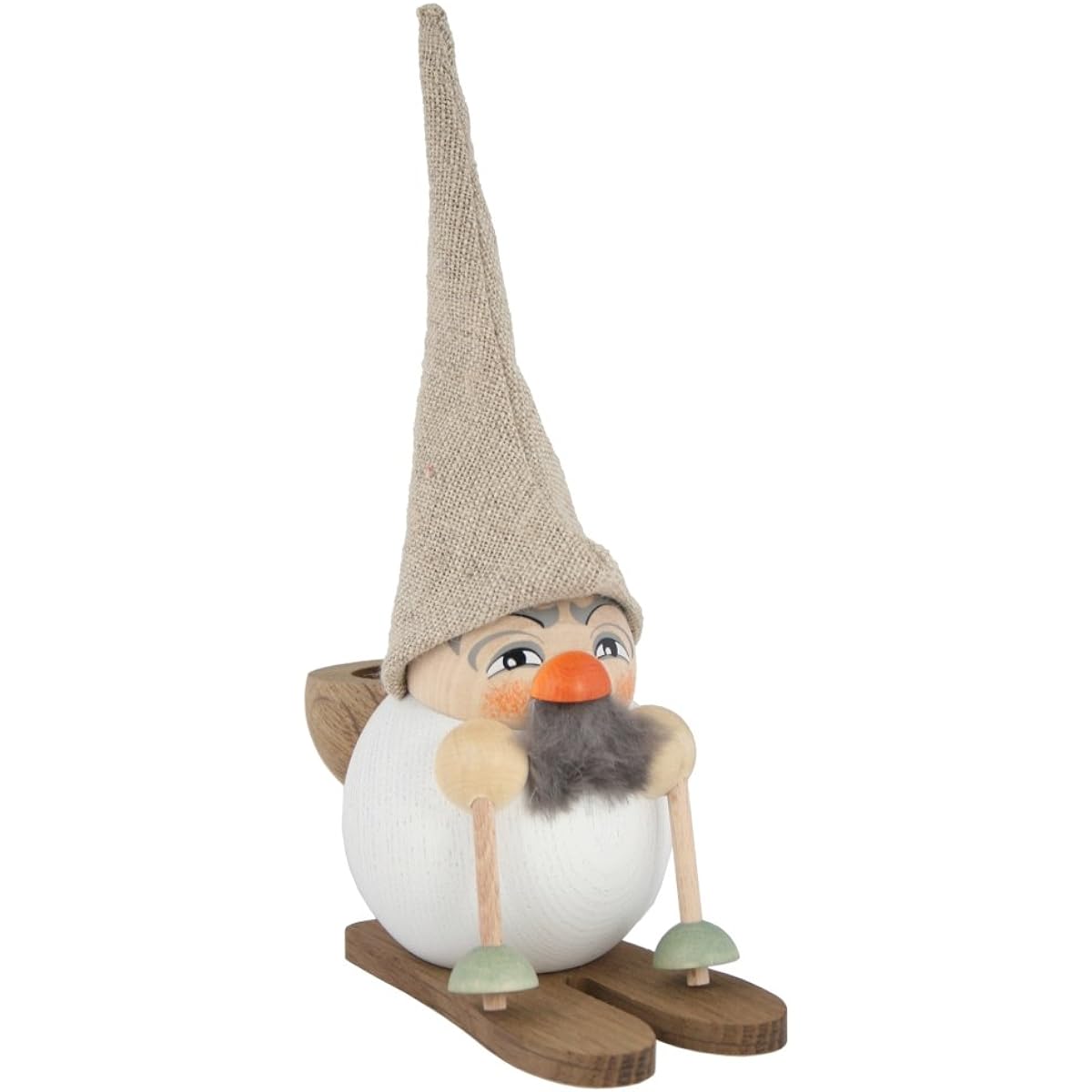 Smoke-emitting doll - Skiing forest gnome - Height 19 cm - Seiffen Erzgebirge Folk Art - Original - SV 19037