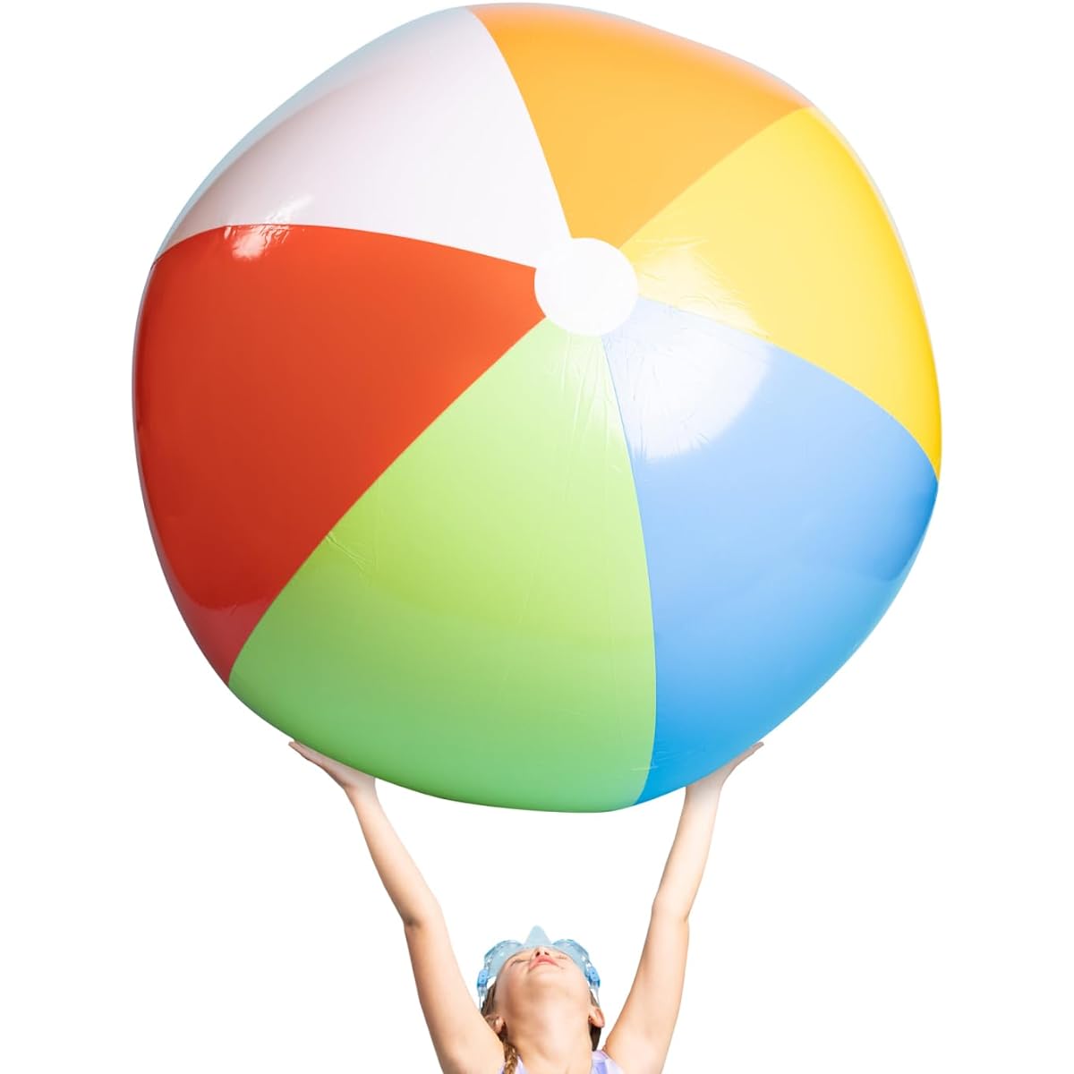 Top Race Giant Inflatable Beach Ball 42 Inch Large Pool Ball Beach Summer Party Gift Pool Balls for Pool 2 Pack Inflatable Rainbow Color Beach Balls (2 Balls)