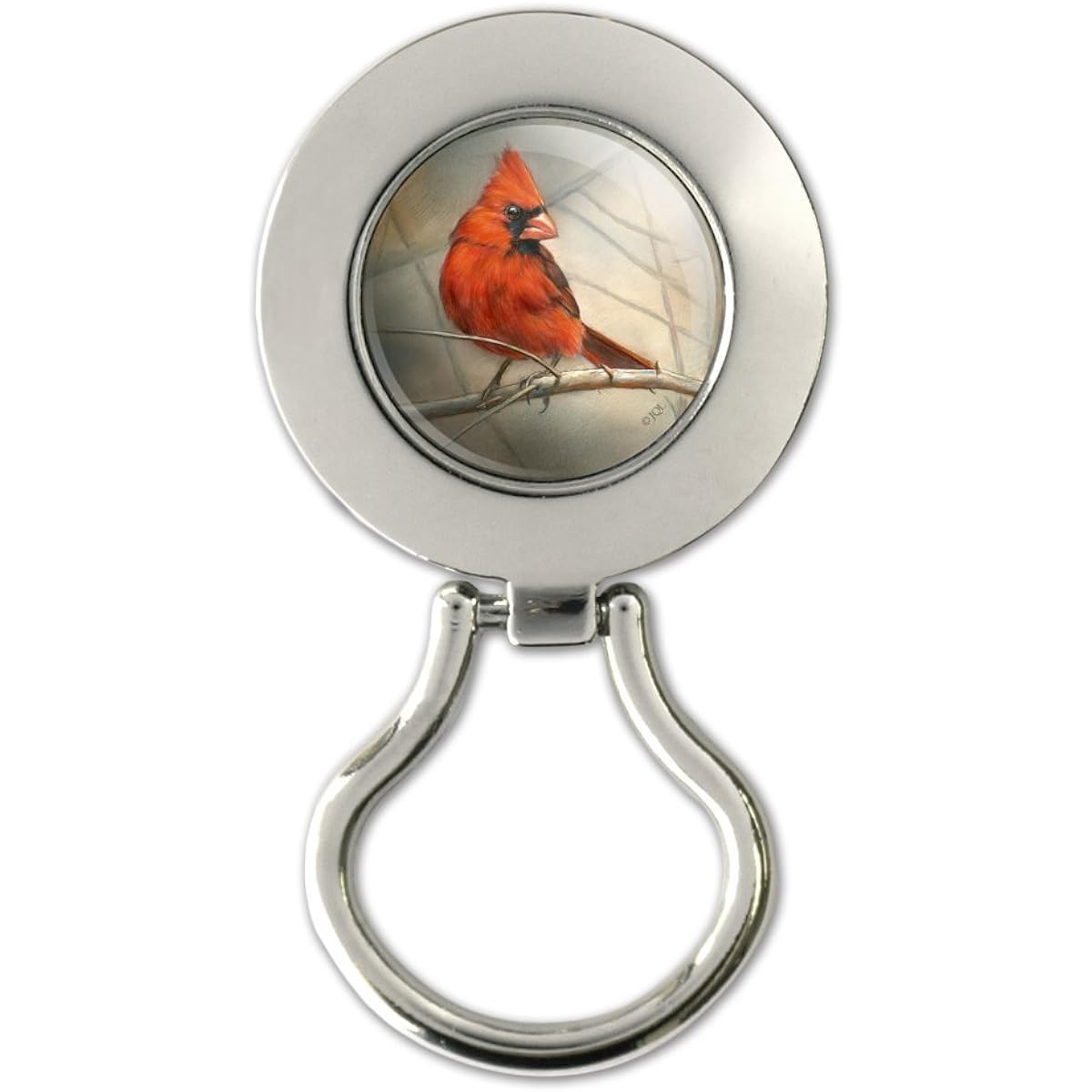 Cardinal Red Bird on Tree Branch Magnetic Metal Eyeglass ID Badge Holder