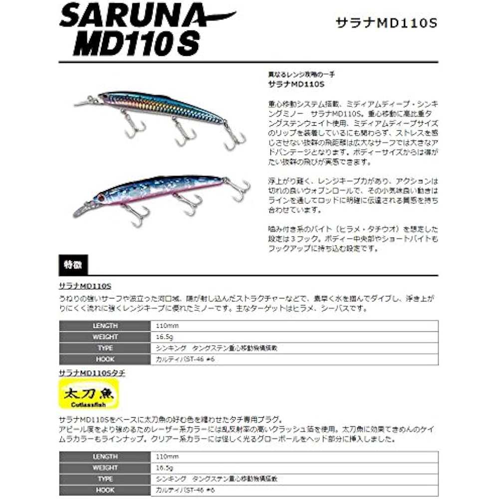 SMITH LTD Minnow Sarana MD S 110mm 16.5g Various