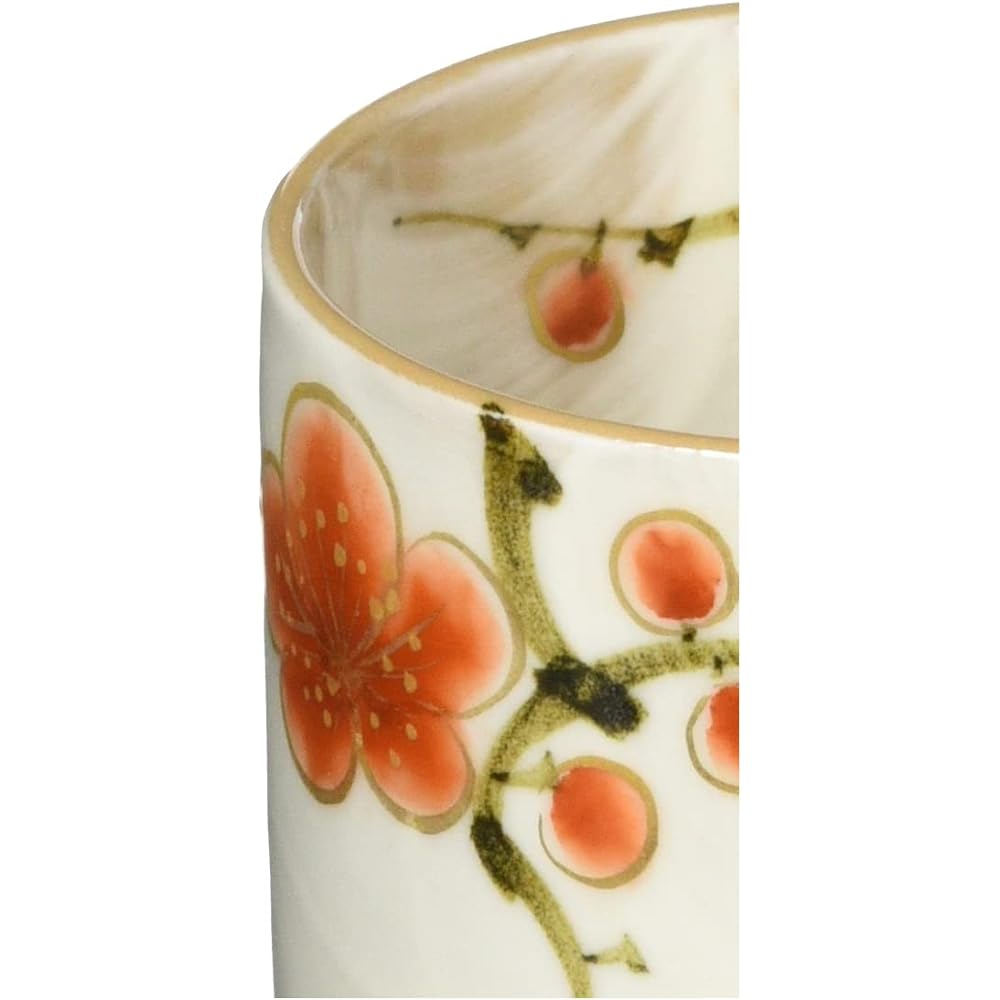 Aito Kyoto ware, Kiyomizu ware, pottery kiln, teacup (in wooden box), large, red and white plum, Toa 017-01