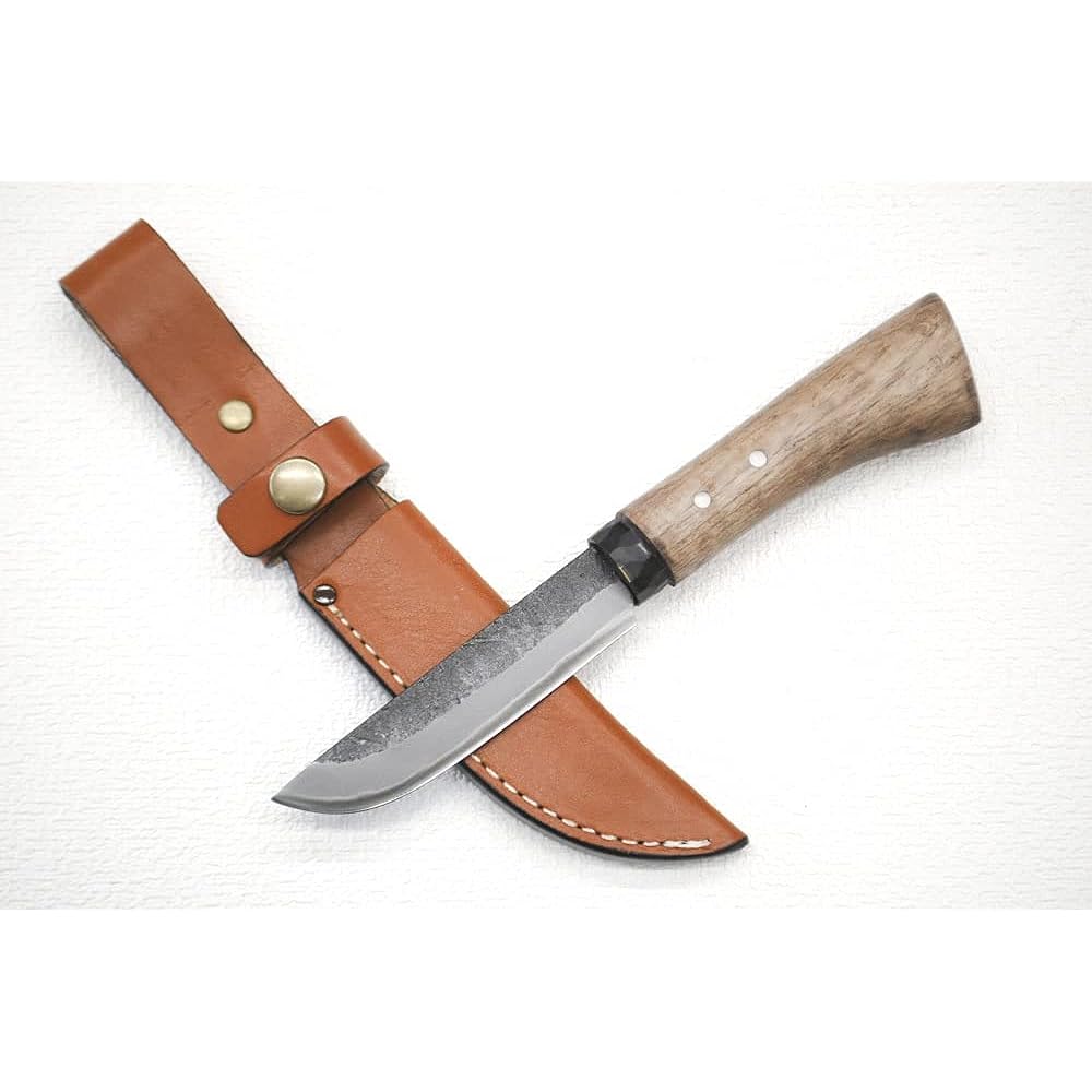 Akinosaku Tosa Shimanto Keiryu Knife 105 Hitachi Aogami No. 2 Steel Double Edge Kurotsuchi Eye Black Round Ring Oak Oil Sten Handle Cowhide Case (Brown) Kei-002 Toyokuni Sheath Knife Forged Outdoor Camping Mountain Climbing