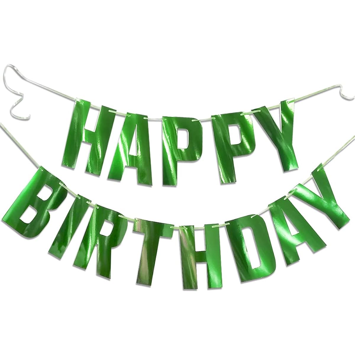 Shiny Green Happy Birthday Metallic Banner Greenery Theme Party Decorations Garland Supplies Sign Funny Summer Birthday Nursery Hanging Decor 13pcs