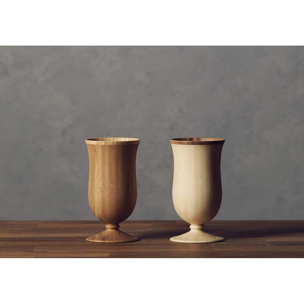 RIVERET Vessel Glass Campanula 250ml Pair Set Bamboo Dishwasher Safe White/Brown RV-109WB