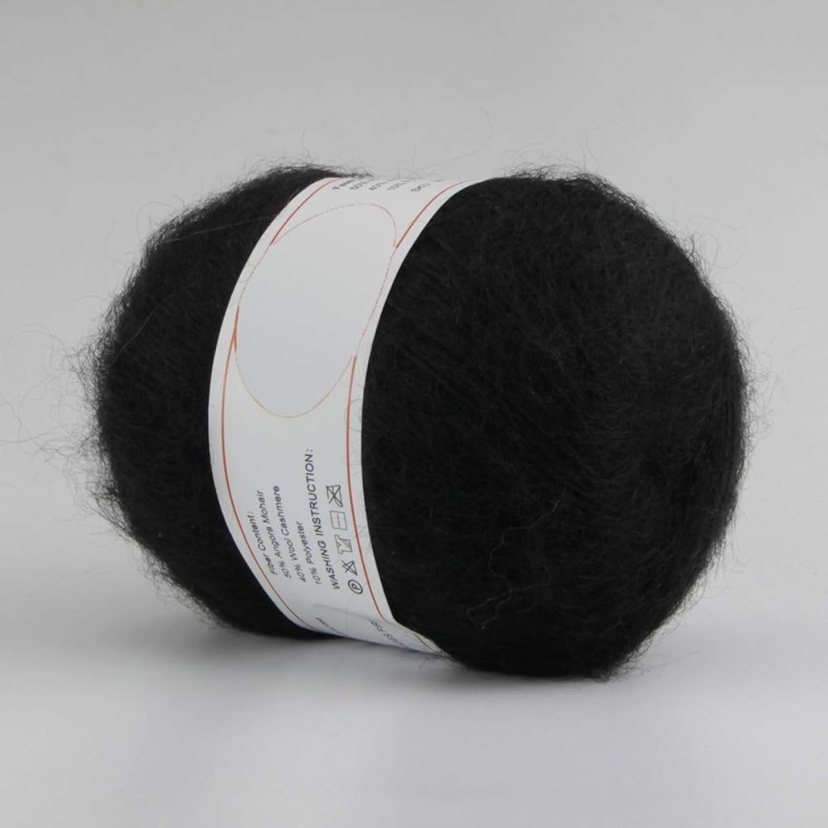 Musuger One Skein Soft Angora Mohair Long Hair Medium Fine Yarn Wool Cashmere Knitting Yarn 50g(1.76oz)/125m, Black 07