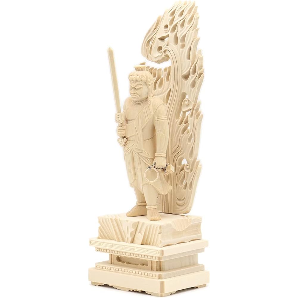 Kurita's special Buddha statue [Myoo] Fudo Myoo standing statue 4.0 dimensions (total height 25.5 cm, width 9.5 cm, depth 6.5 cm) High quality wood carving made of cypress wood Flame halo square rock base 1134