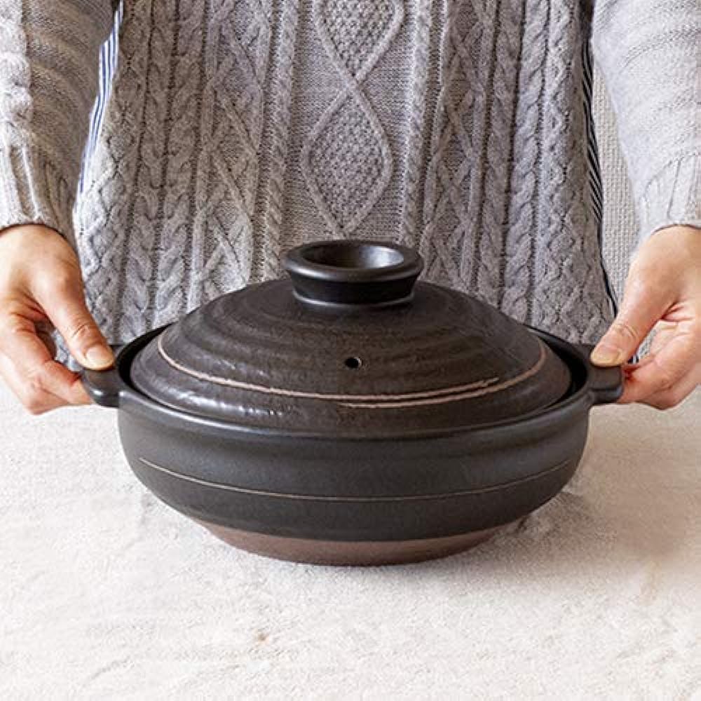 Saji Pottery Black 2400ml Banko Ware Daikoku Kakiotoshi No. 9 Earthen Pot For 4-5 People 12-953