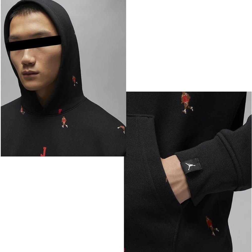 [Nike] Men's Top and Bottom Set Sweatshirt Jordan Essential Pullover Hoodie Fleece Hoodie x Sweatpants Setup Holiday Jumpman Black/Red DV9393-010/DV9391-010 Domestic Genuine Product