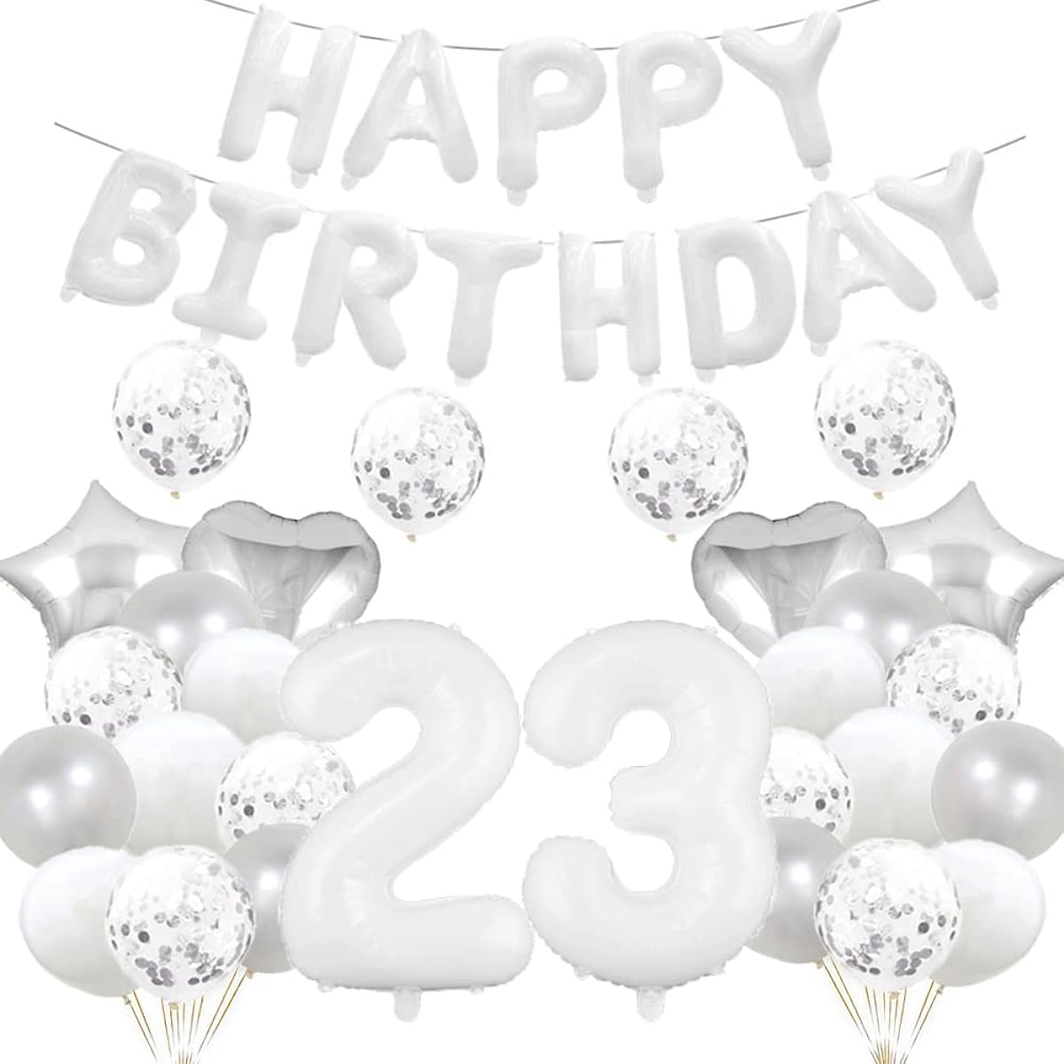 23rd Birthday Balloons, 23rd Birthday Decorations, White 23 Balloons, Happy 23rd Birthday Party Supplies, Number 23 Foil Mylar Balloons, Latex Balloons, Gifts for Women and Men