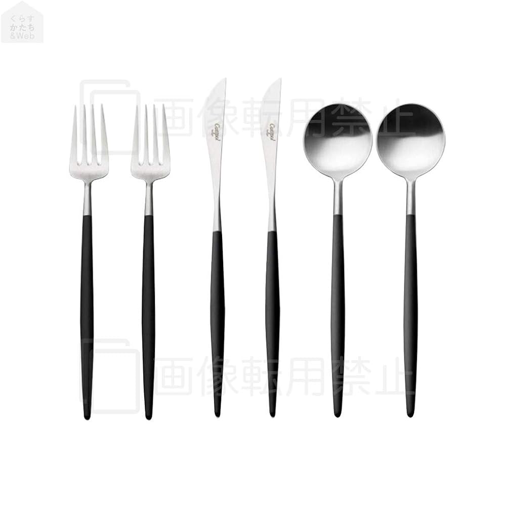 Genuine Cutipol GOA Goa Black/Matte Silver Dessert 6 Piece Gift Set in Cosmetic Box Genuine Ribbon Hanging (2 each Knife/Fork/Spoon)