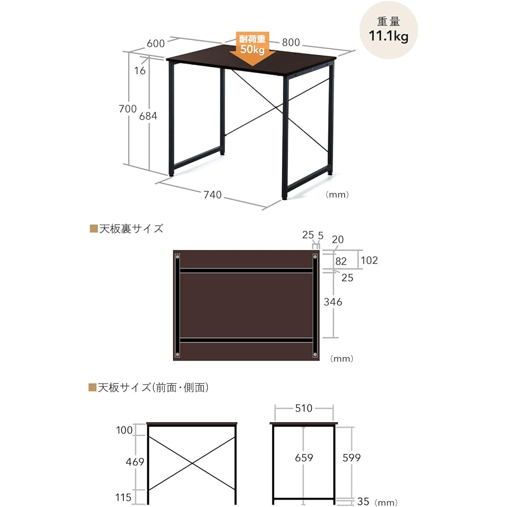 Sanwa Direct Simple Work Desk Width 80cm x Depth 60cm Easy to Assemble Monitor Arm Compatible Computer Desk Black 100-DESKF002BK